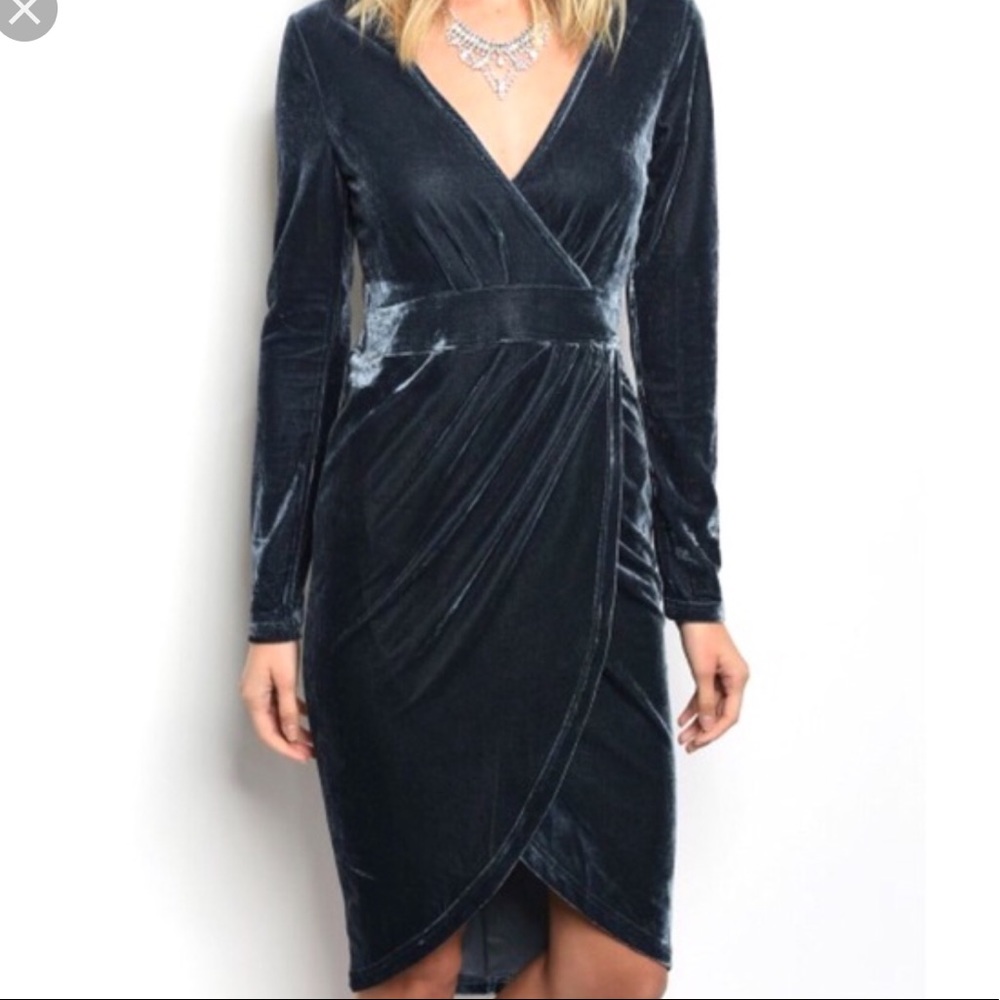 Lac Bleu Blue Velvet Wrap Dress